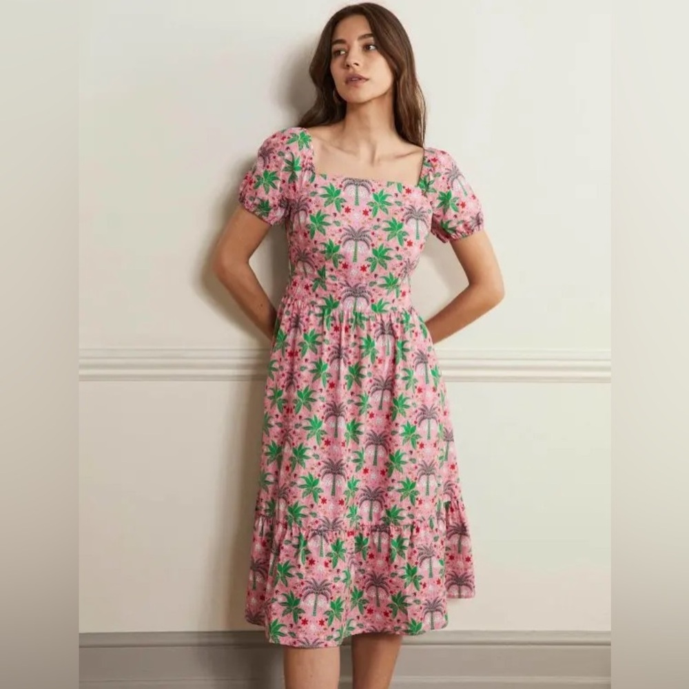 Boden Pink and Green Puff Sleeve Sundress